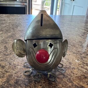 Vintage Clown Coin Bank with Red Nose